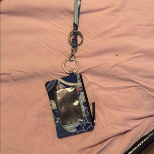 Blue Patterned Lanyard Wallet